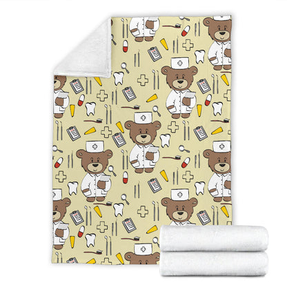 Nurse Bear Pattern Print Design A02 Premium Blanket