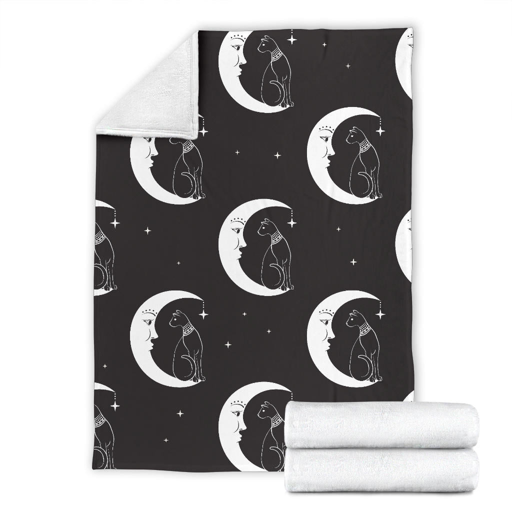 Moon with Cat Pattern Print Design 04 Premium Blanket