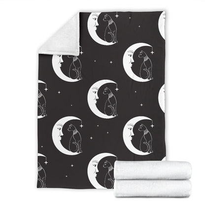 Moon with Cat Pattern Print Design 04 Premium Blanket
