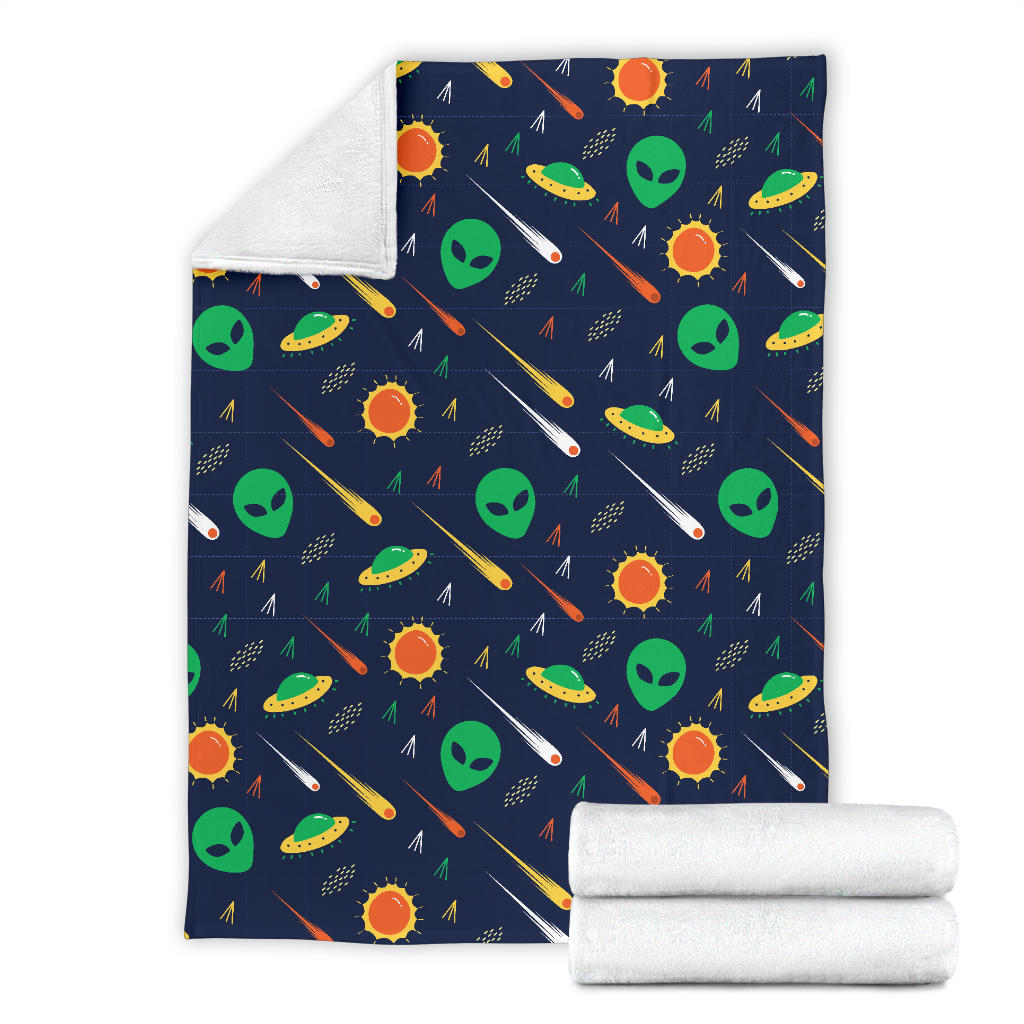 Alien UFO Pattern Print Design 05 Premium Blanket