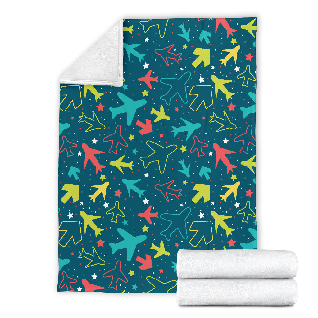 Airplane Pattern Print Design 05 Premium Blanket