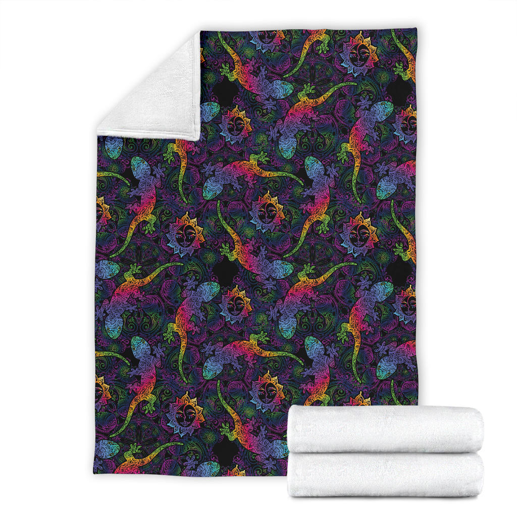 Gecko Rainbow Pattern Print Design 03 Premium Blanket