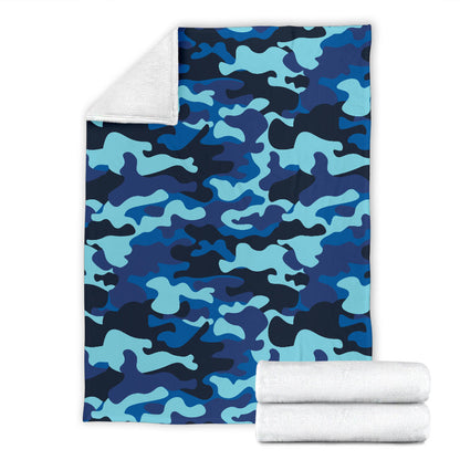 Camo Blue Pattern Print Design 04 Premium Blanket