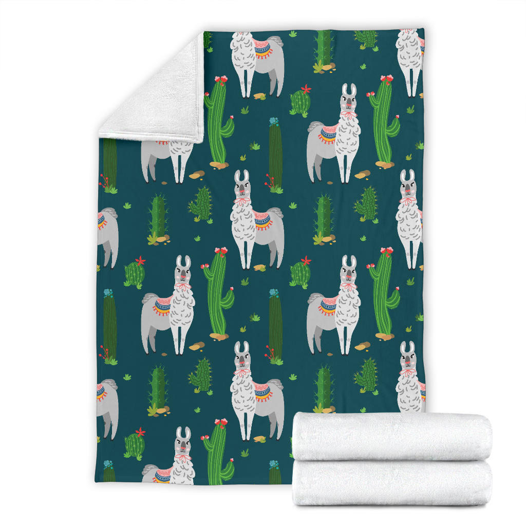 Llama Cactus Pattern Print Design 013 Premium Blanket