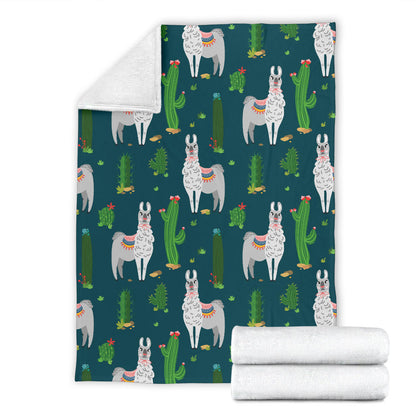 Llama Cactus Pattern Print Design 013 Premium Blanket