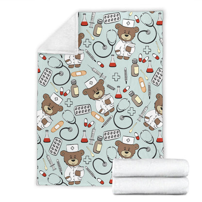 Nurse Bear Pattern Print Design A01 Premium Blanket