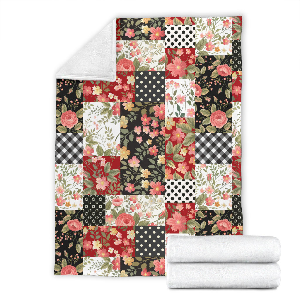 Patchwork Flower Pattern Print Design 03 Premium Blanket