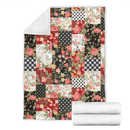 Patchwork Flower Pattern Print Design 03 Premium Blanket