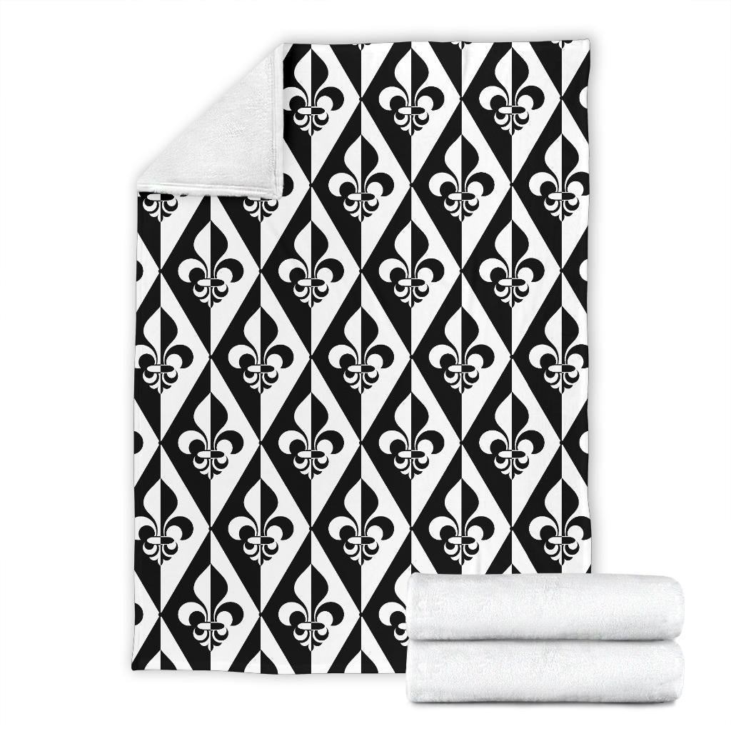 Fleur De Lis Black White Pattern Print Design 02 Premium Blanket