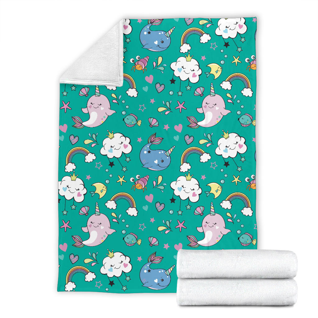 Narwhal Pattern Print Design 04 Premium Blanket