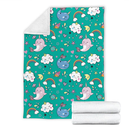 Narwhal Pattern Print Design 04 Premium Blanket