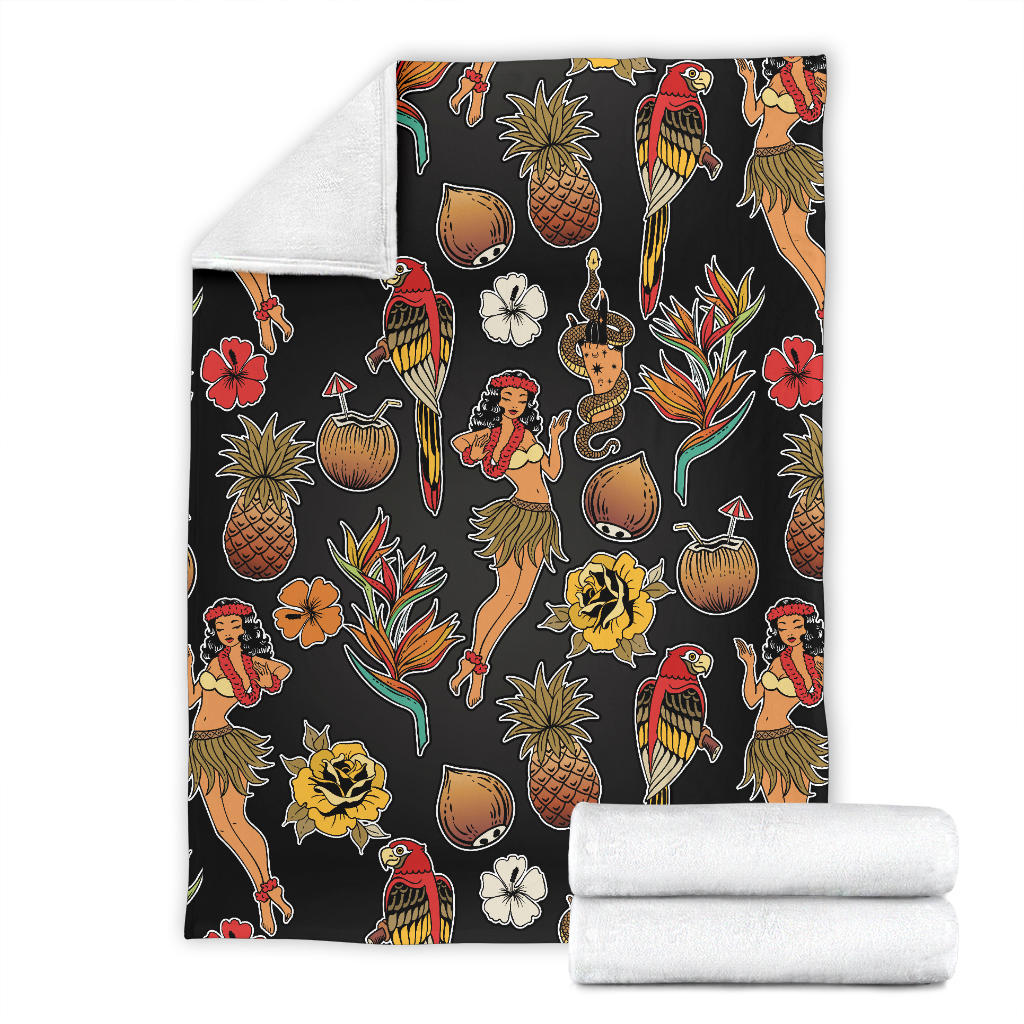 Hula Dancers Hawaiian Style Pattern Print Design 02 Premium Blanket