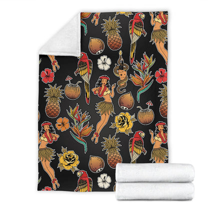 Hula Dancers Hawaiian Style Pattern Print Design 02 Premium Blanket