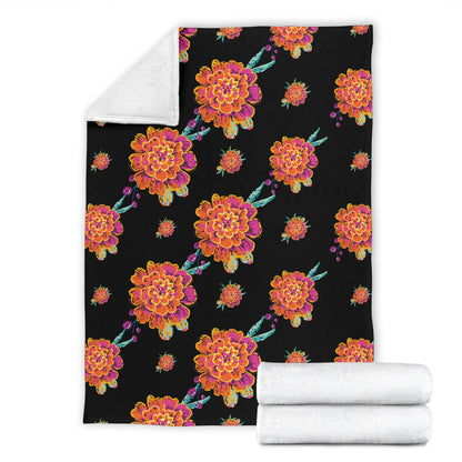 Marigold Pattern Print Design 01 Premium Blanket