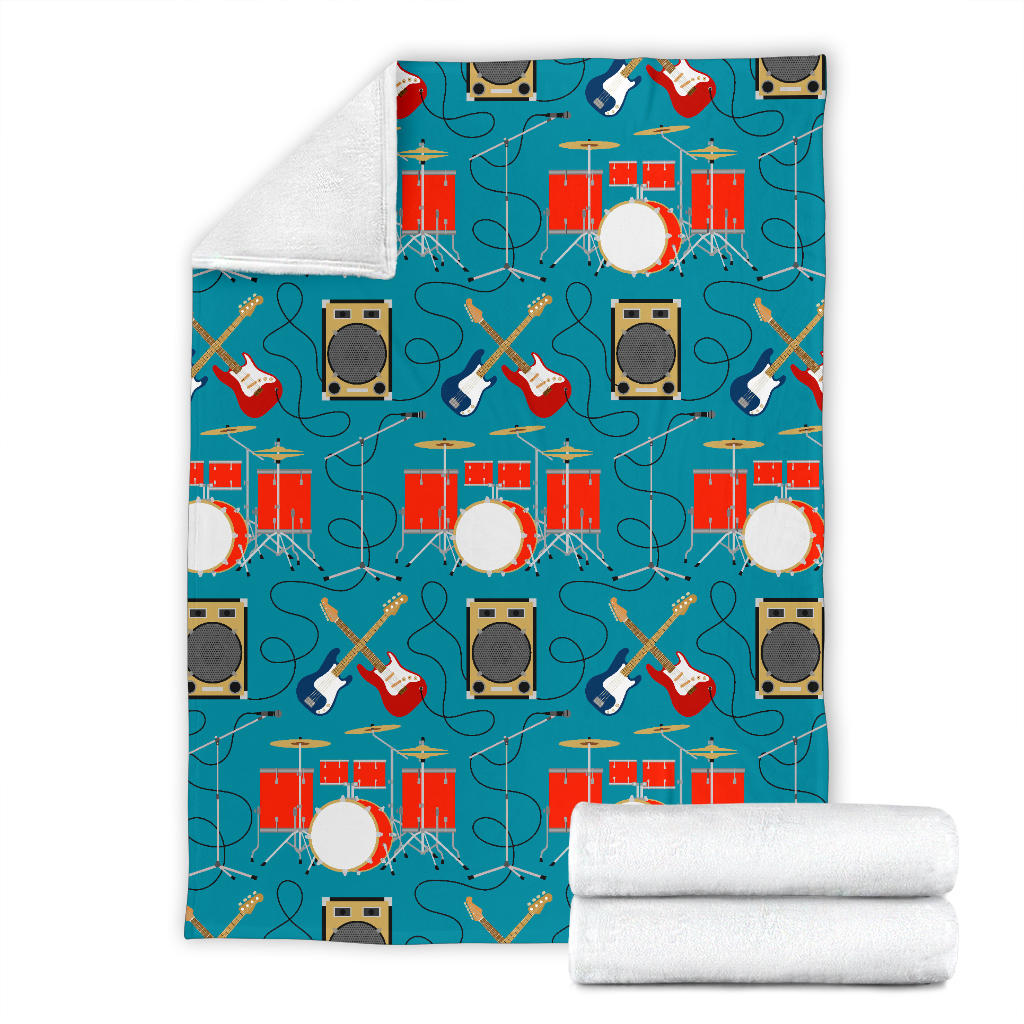 Drum Set Guitar Pattern Print Design 02 Premium Blanket