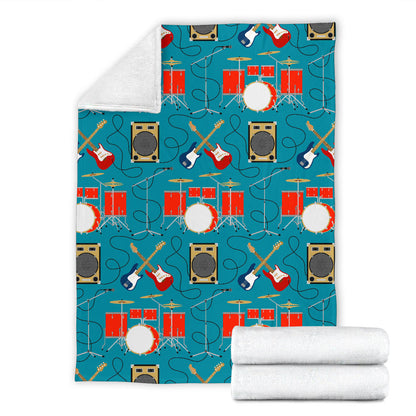 Drum Set Guitar Pattern Print Design 02 Premium Blanket