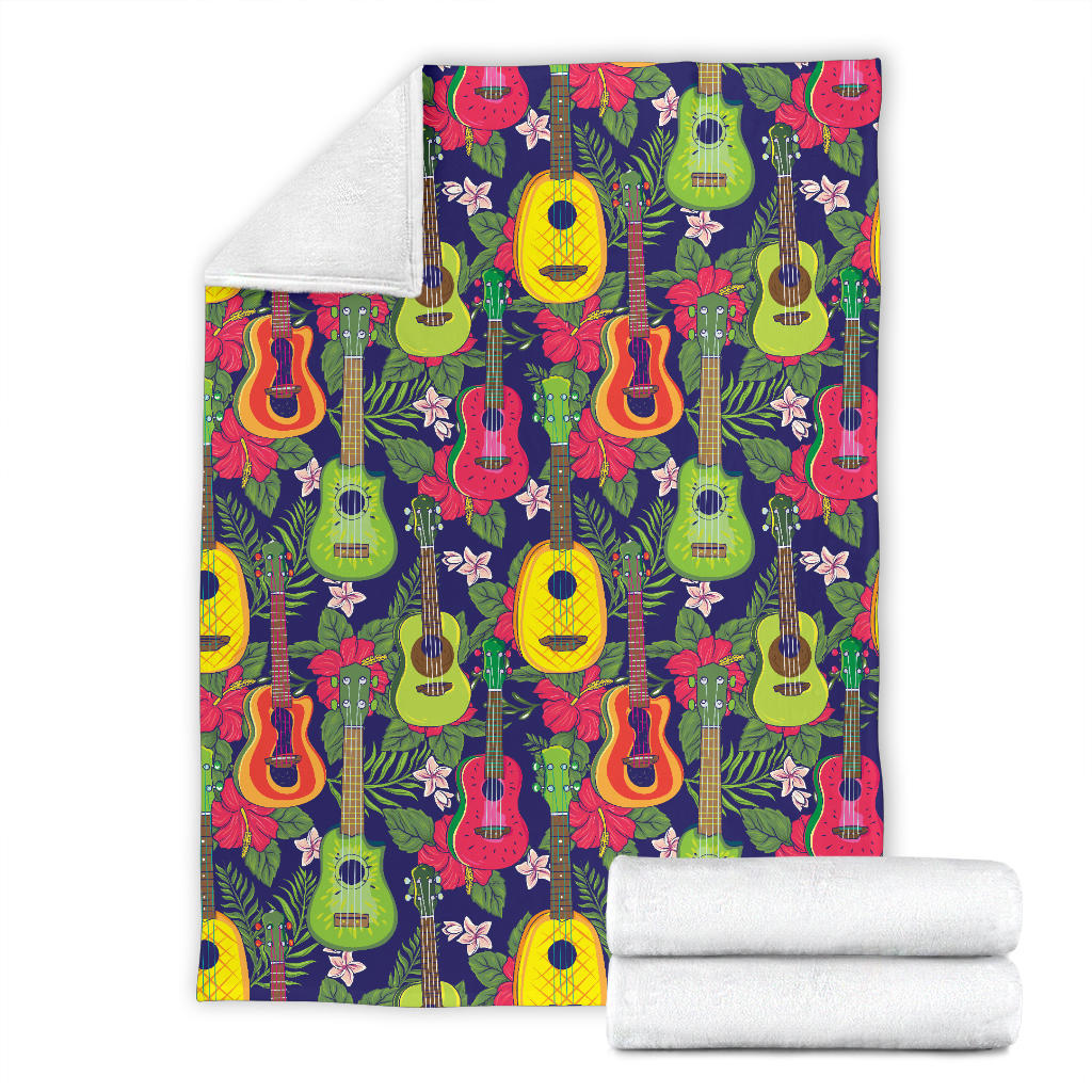 Ukulele Tropical Pattern Print Design 03 Premium Blanket