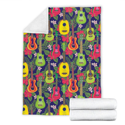Ukulele Tropical Pattern Print Design 03 Premium Blanket
