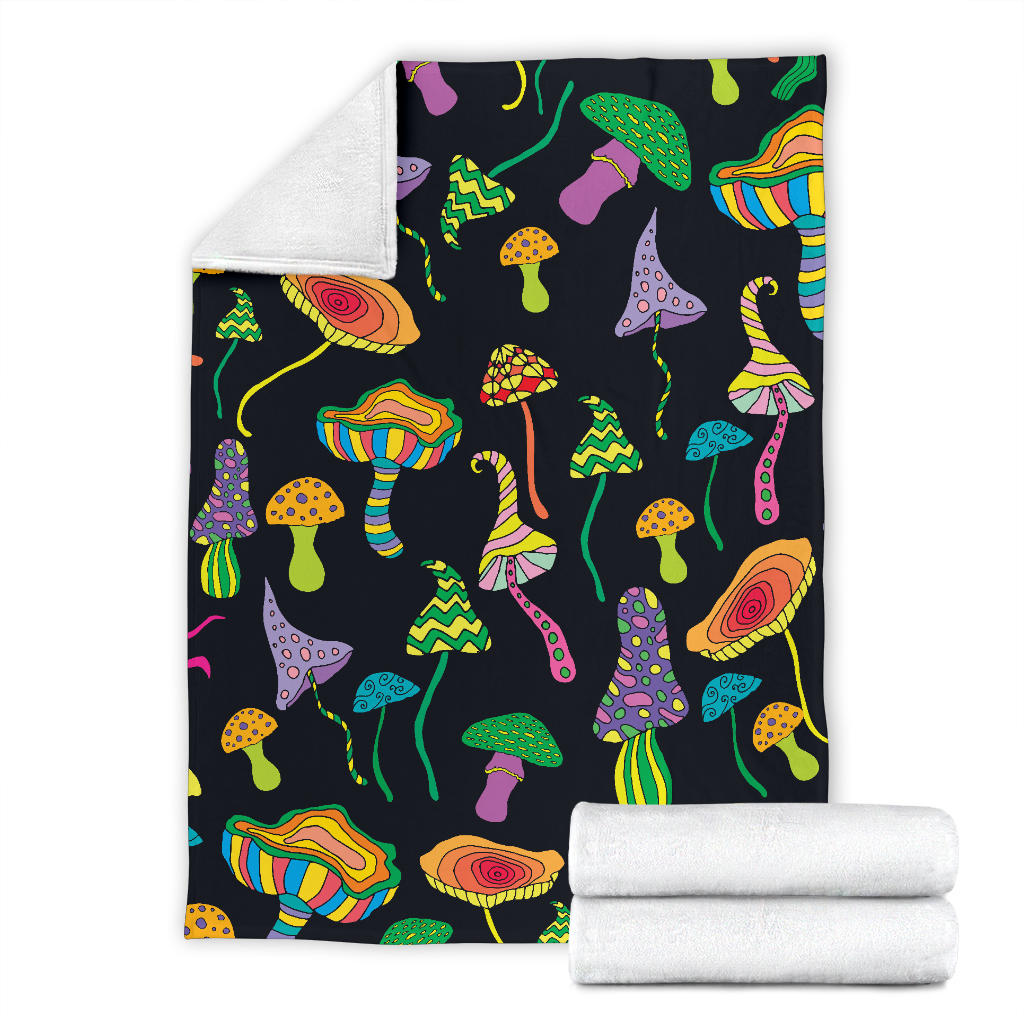 Psychedelic Mushroom Pattern Print Design A02 Premium Blanket
