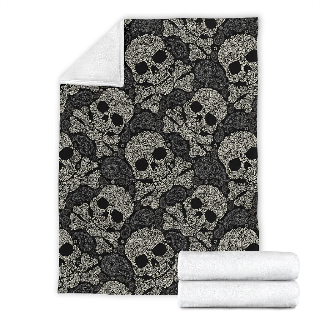 Paisley Skull Pattern Print Design A01 Premium Blanket
