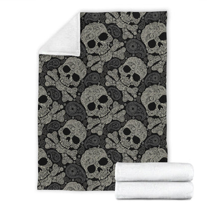 Paisley Skull Pattern Print Design A01 Premium Blanket