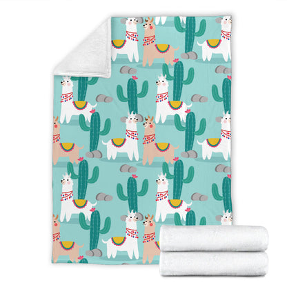 Llama Cactus Pattern Print Design 08 Premium Blanket