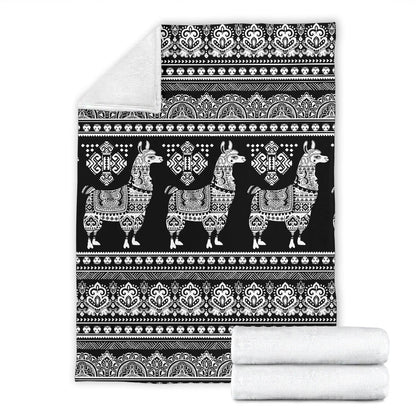 Llama Aztec Style Pattern Print Design 01 Premium Blanket
