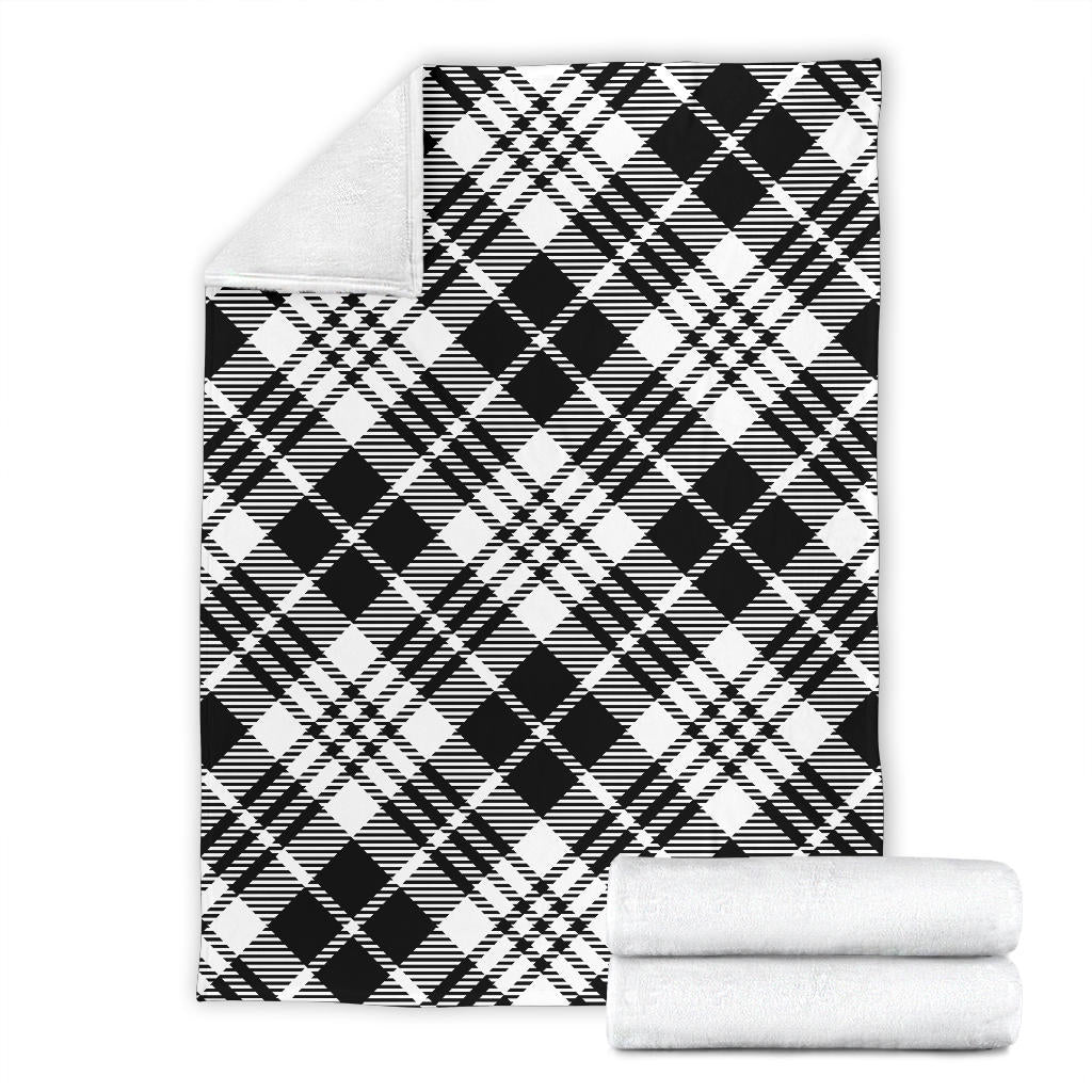 Plaid Black White Pattern Print Design A02 Premium Blanket