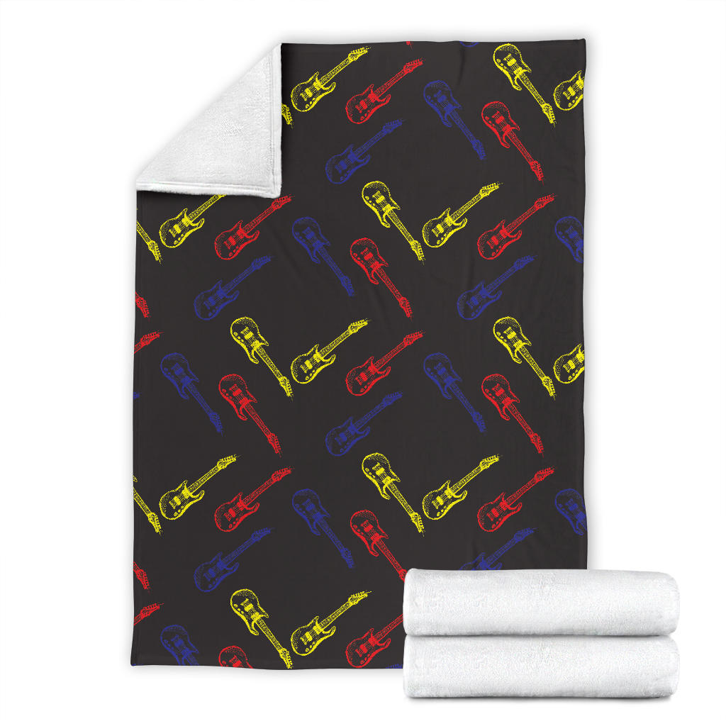 Electric Guitar Pattern Print Design 03 Premium Blanket