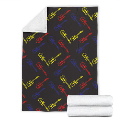 Electric Guitar Pattern Print Design 03 Premium Blanket