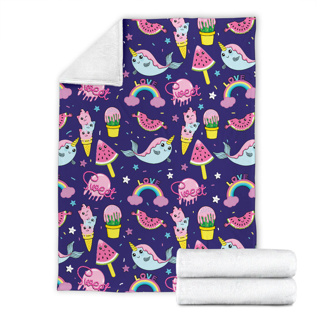 Narwhal Cute Pattern Print Design 02 Premium Blanket