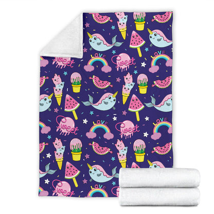Narwhal Cute Pattern Print Design 02 Premium Blanket