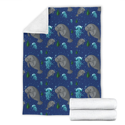 Manatee Pattern Print Design 01 Premium Blanket
