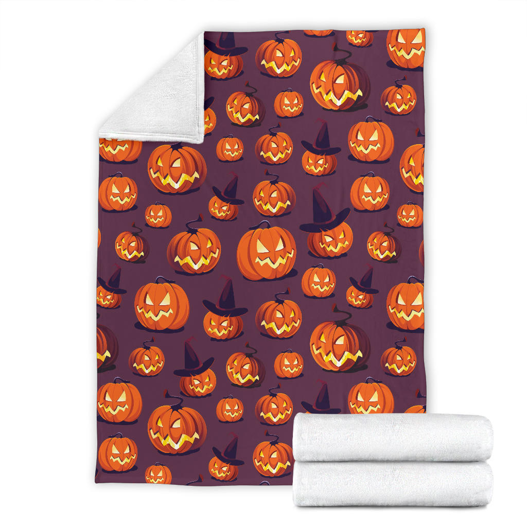 Halloween Pumpkin Pattern Print Design 03 Premium Blanket