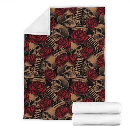 Microphone Skull Rose Pattern Print Design 02 Premium Blanket