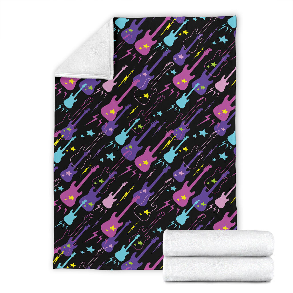 Electric Guitar Pattern Print Design 02 Premium Blanket