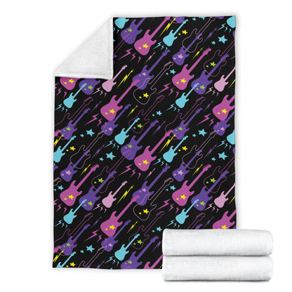 Electric Guitar Pattern Print Design 02 Premium Blanket