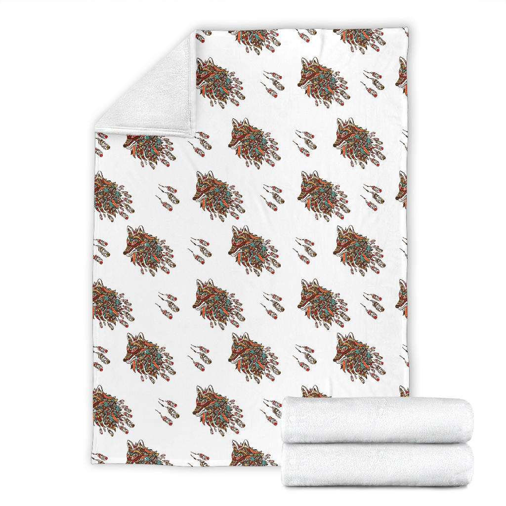 Aztec Wolf Pattern Print Design 02 Premium Blanket