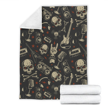 Rock and Roll Skull Pattern Print Design A03 Premium Blanket