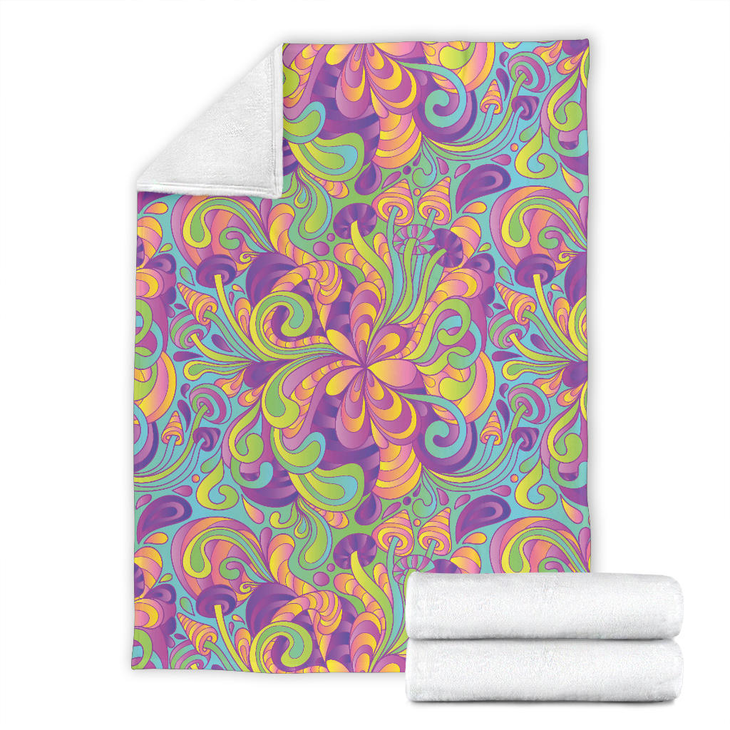 Psychedelic Mushroom Pattern Print Design A05 Premium Blanket