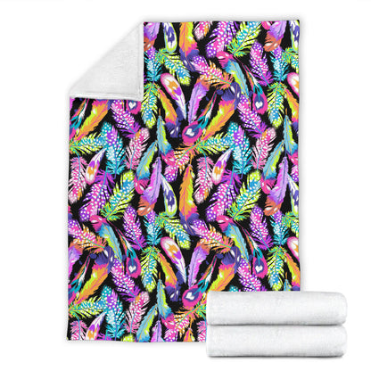 Neon Feather Pattern Print Design A02 Premium Blanket