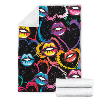 Pop Art Lip Pattern Print Design A03 Premium Blanket