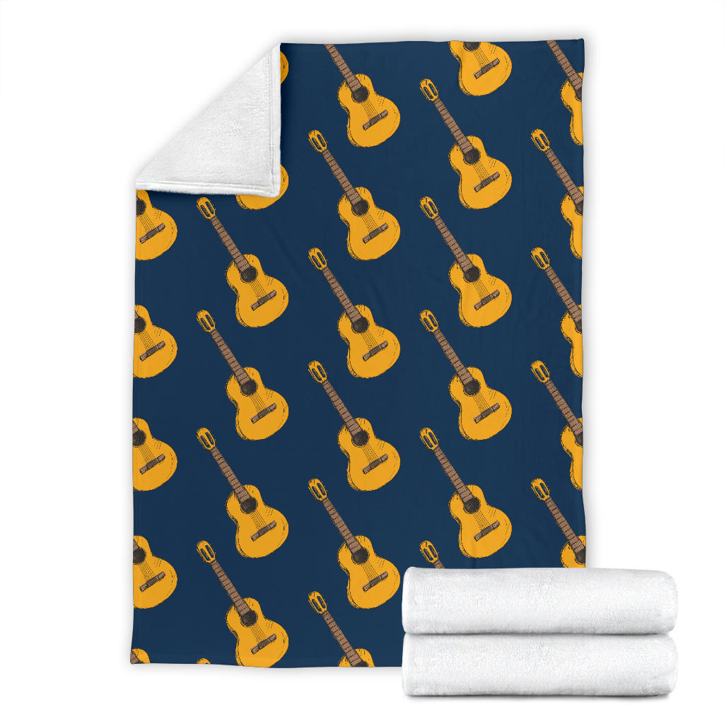 Acoustic Guitar Pattern Print Design 04 Premium Blanket