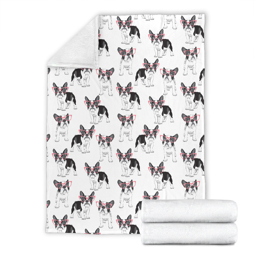 Boston Terrier Pattern Print Design 03 Premium Blanket