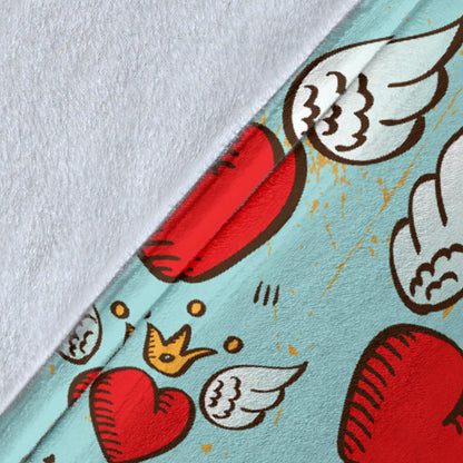 Angel Wings Heart Pattern Print Design 02 Premium Blanket