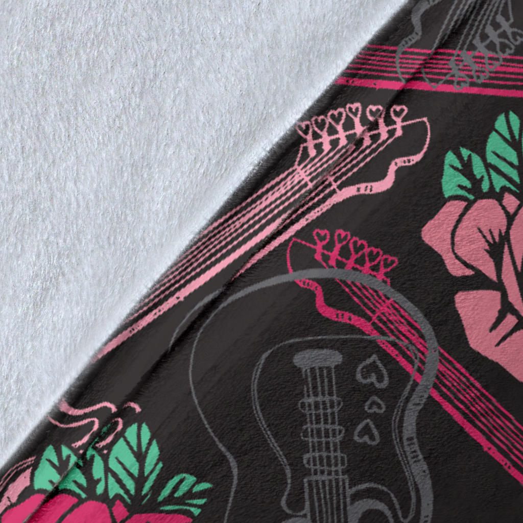 Bass Guitar Pink Rose Pattern Print Design 01 Premium Blanket