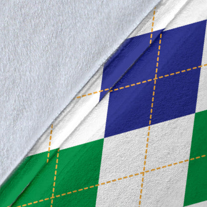 Argyle Green Blue Pattern Print Design 03 Premium Blanket