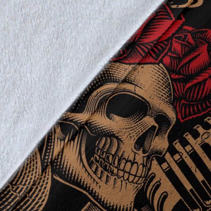 Microphone Skull Rose Pattern Print Design 02 Premium Blanket