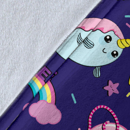 Narwhal Cute Pattern Print Design 02 Premium Blanket