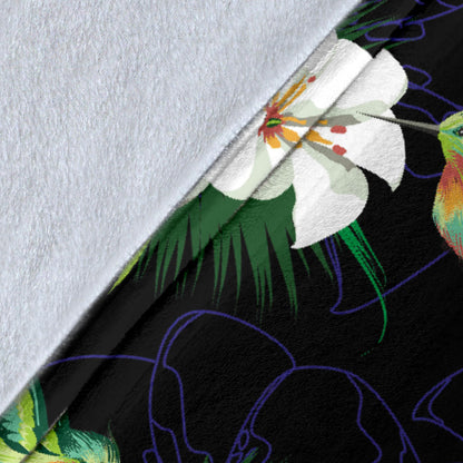 Hummingbird with Flower Pattern Print Design 03 Premium Blanket